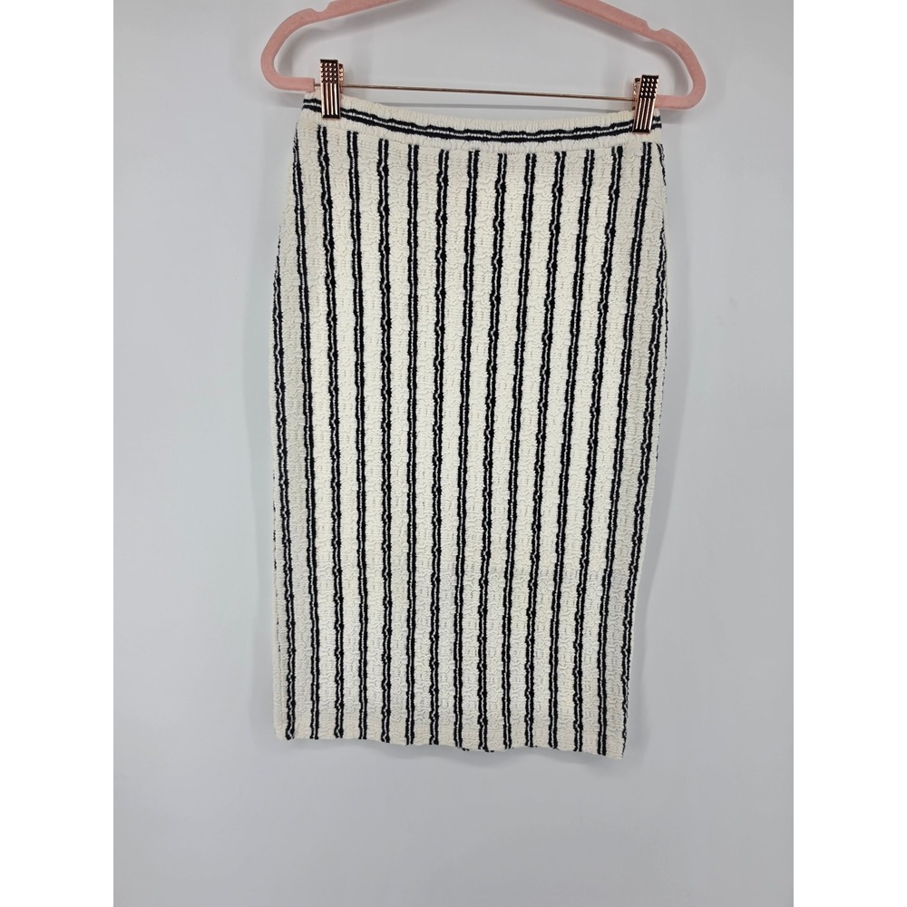 Maeve Anthropologie Textured Striped Pencil Skirt Cream Navy XS